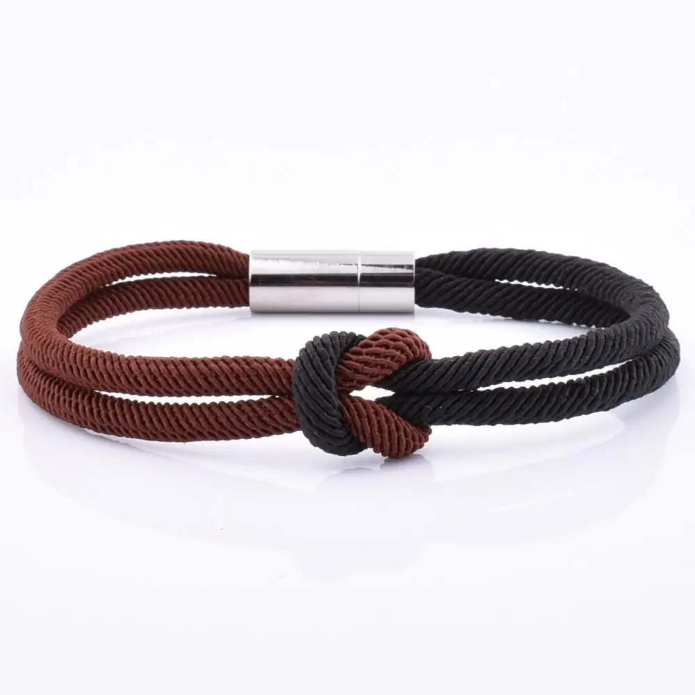 Factory Wholesale Knot Navy Blue Nylon Bracelet With 18K Gold Magnetic Clasp Engraved Logo Rope Bracelet