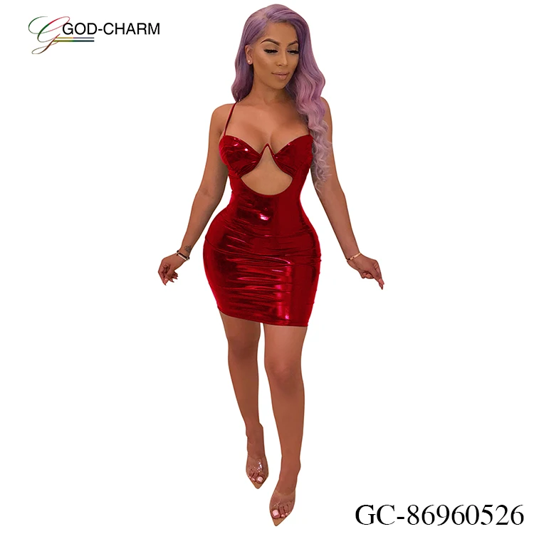 *GC-86960526 2022 new arrivals wholesale sexy women Good quality in-stock sexy plastic PU faux leather skinny mini club dresses