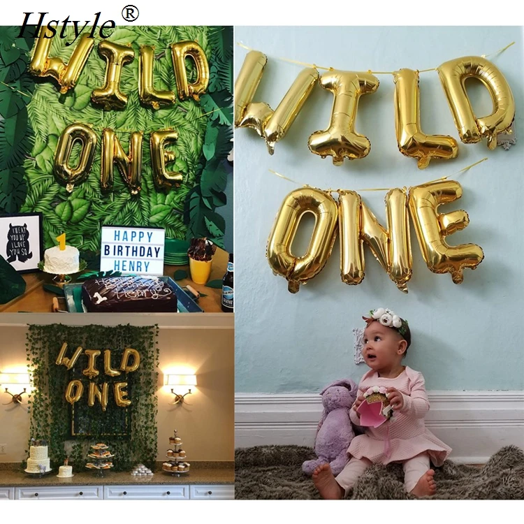 Надпись «Wild ONE», украшения для вечеринок с рисунком воздушных шаров листья тропической пальмы для Baby Shower или для вечеринки по случаю Happy для вечеринок по случаю Дня рождения SET273A