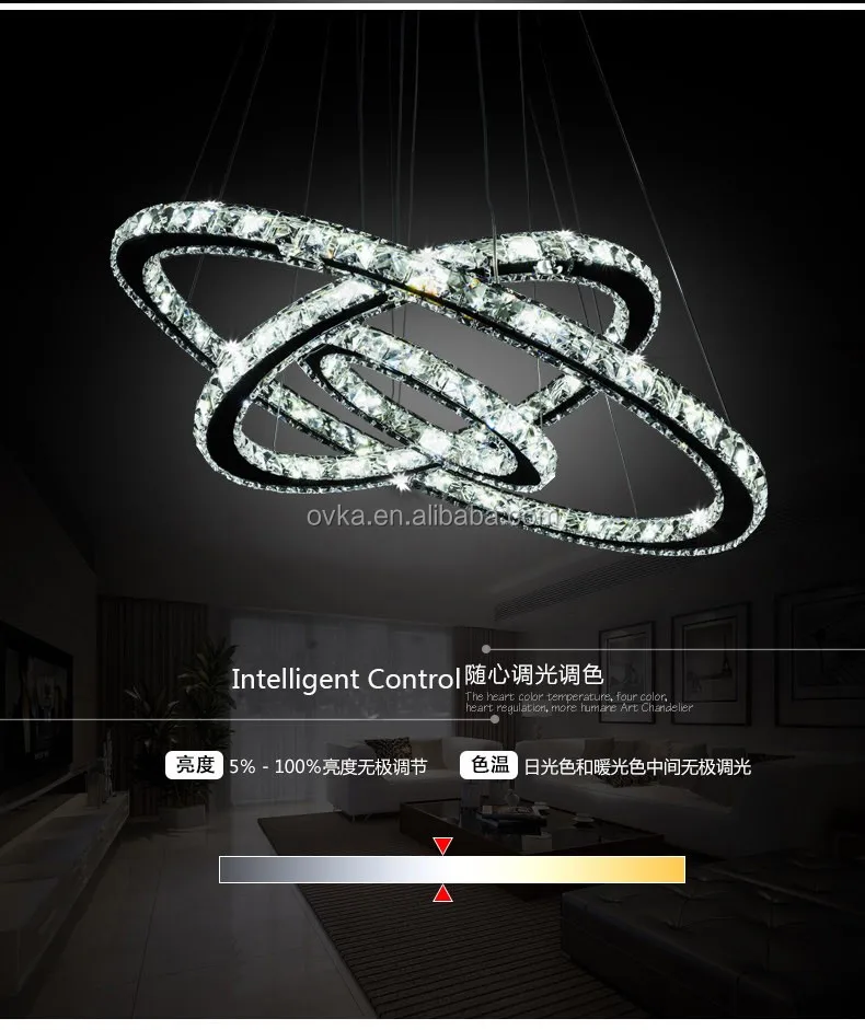 Modern luxury crystal 3 circles LED chandelier light for living room pendant light