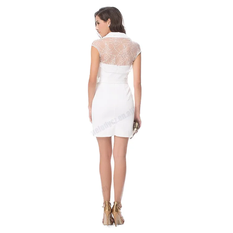 Modern above knee womens short white party cocktail dress with Jacket