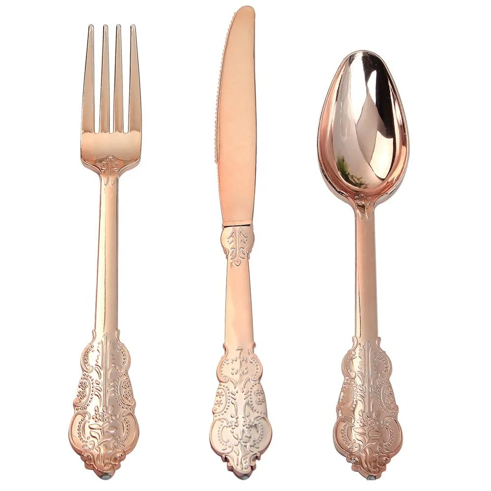
High Quality Royal Rose Gold Plastic Cutlery 