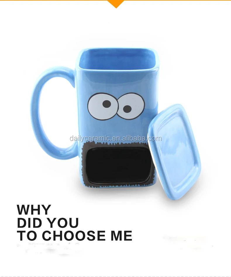 Promotional Logo Printed China Coffee Mug With Cookie Holder Square Ceramic mug with big mouth