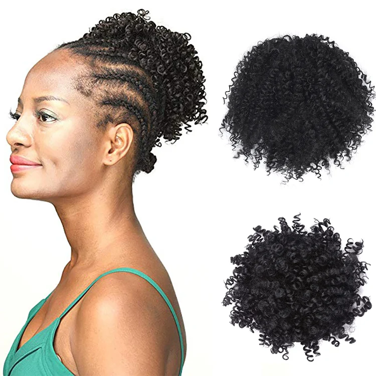 ZShair синтетические натуральные черные волосы пучок афро кудрявые 6 дюймов регулируемые волосы для женщин шиньон наращивание волос