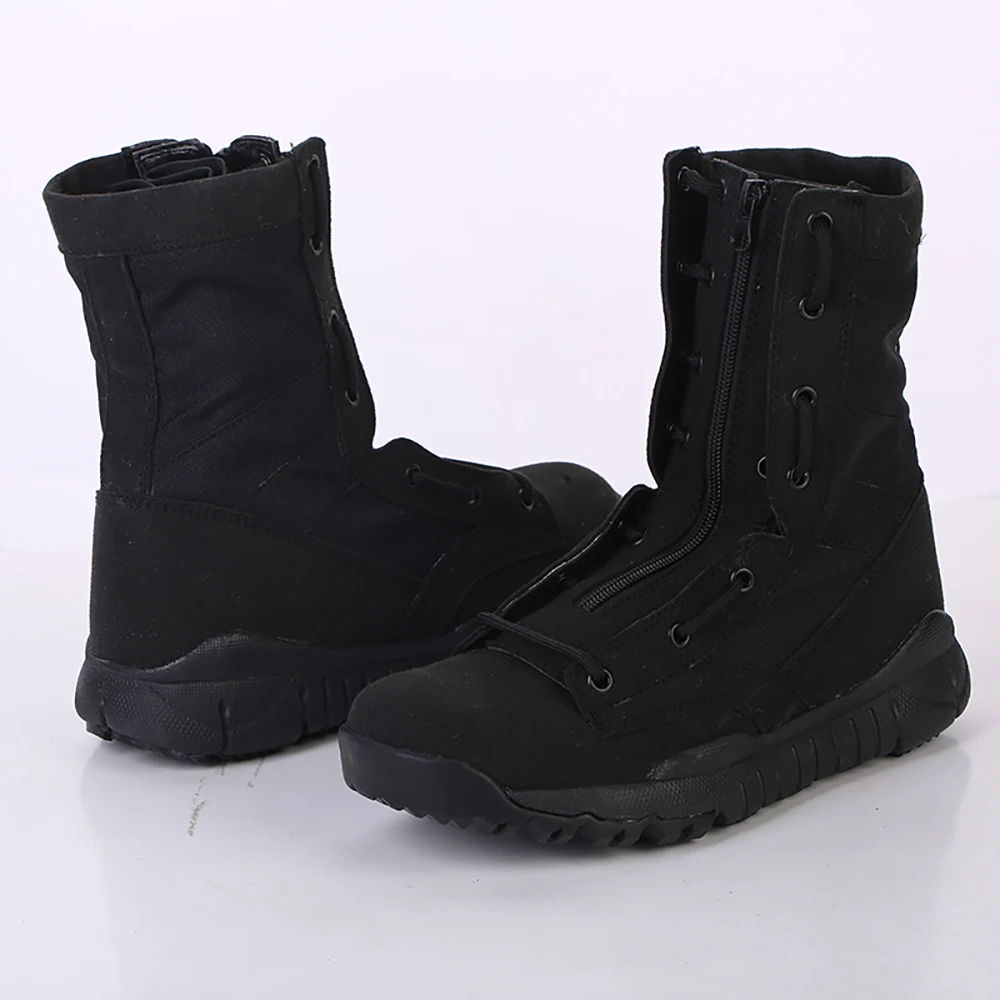 Unisex Black Suede Tactical Boots Military Zipper Horse Shoes Army Combat Boots