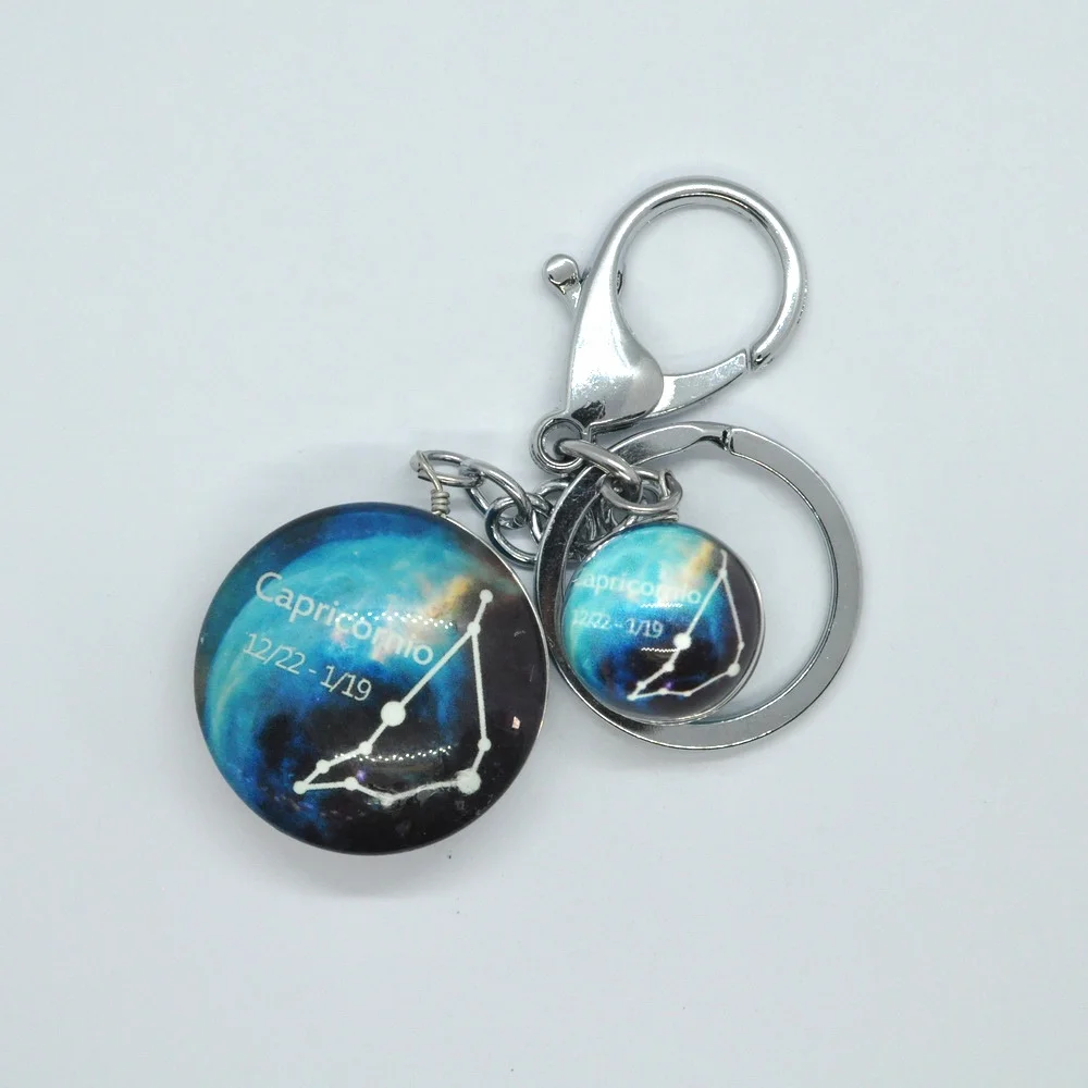 12 Constellation Keychain Key Tag Galaxy Star Astrology Glass Pendant Zodiac Sign Keyring Alloy Keyring Jewelry Birthday Gifts