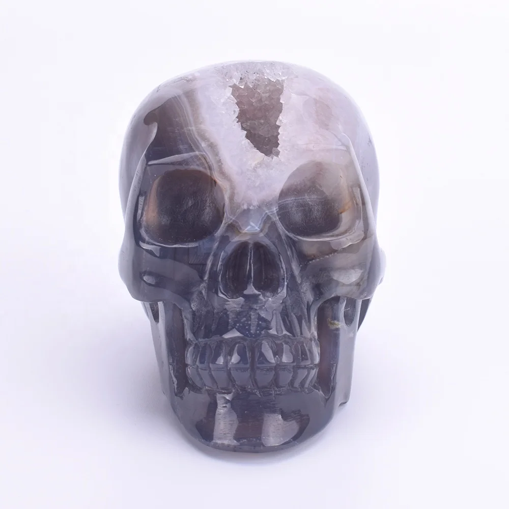 
100% Natural Wholesale Hand Carved Crystal Geode Skull 