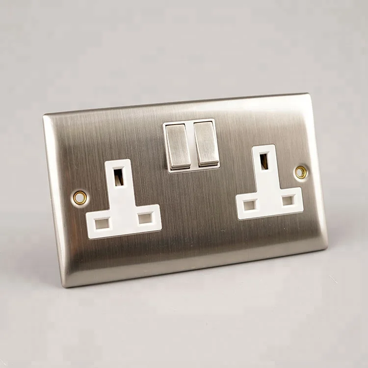 British Standard Double Gang Wall Socket with Switch