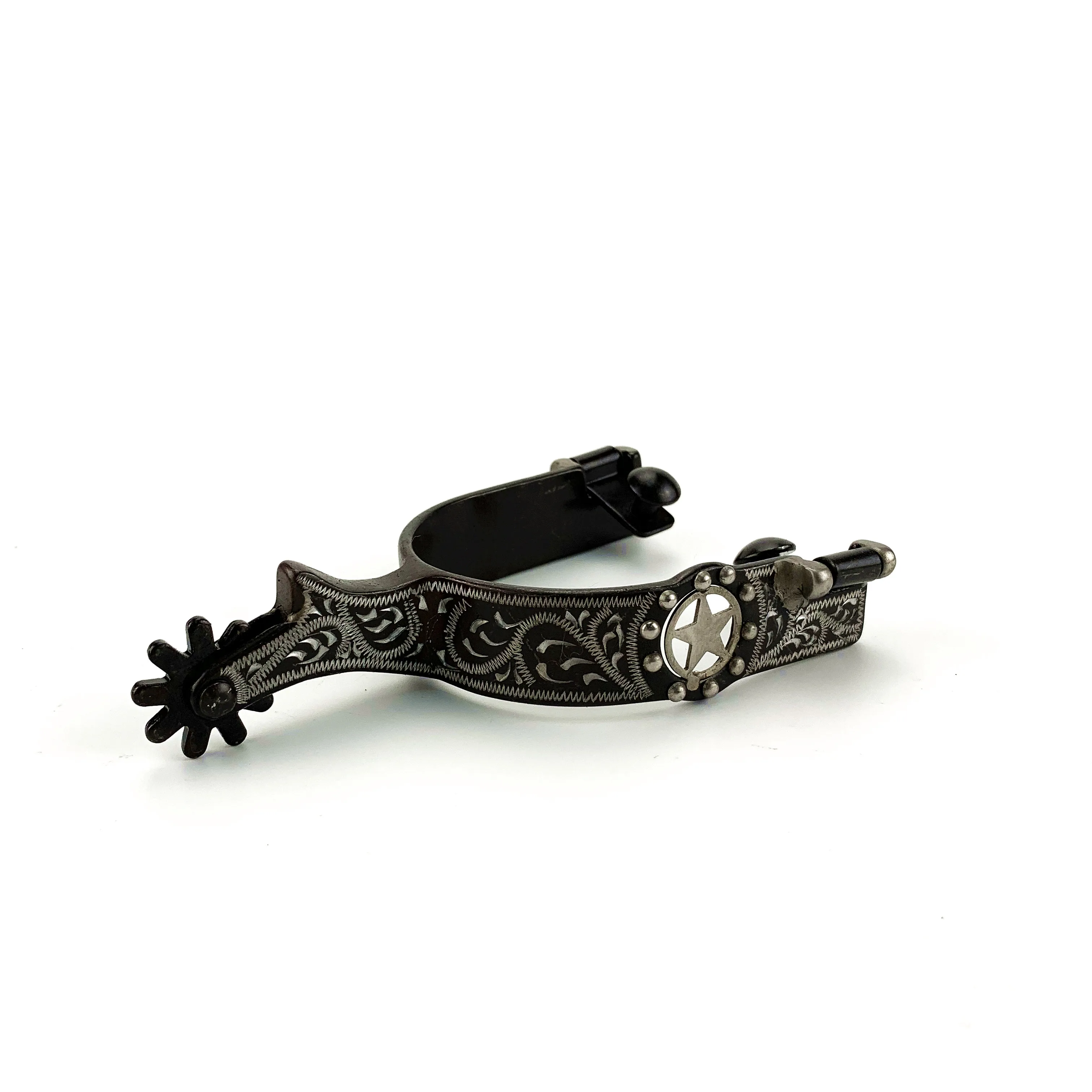 Engraved Trims and TEXAS Star Decorated Antique Western Horse Spurs