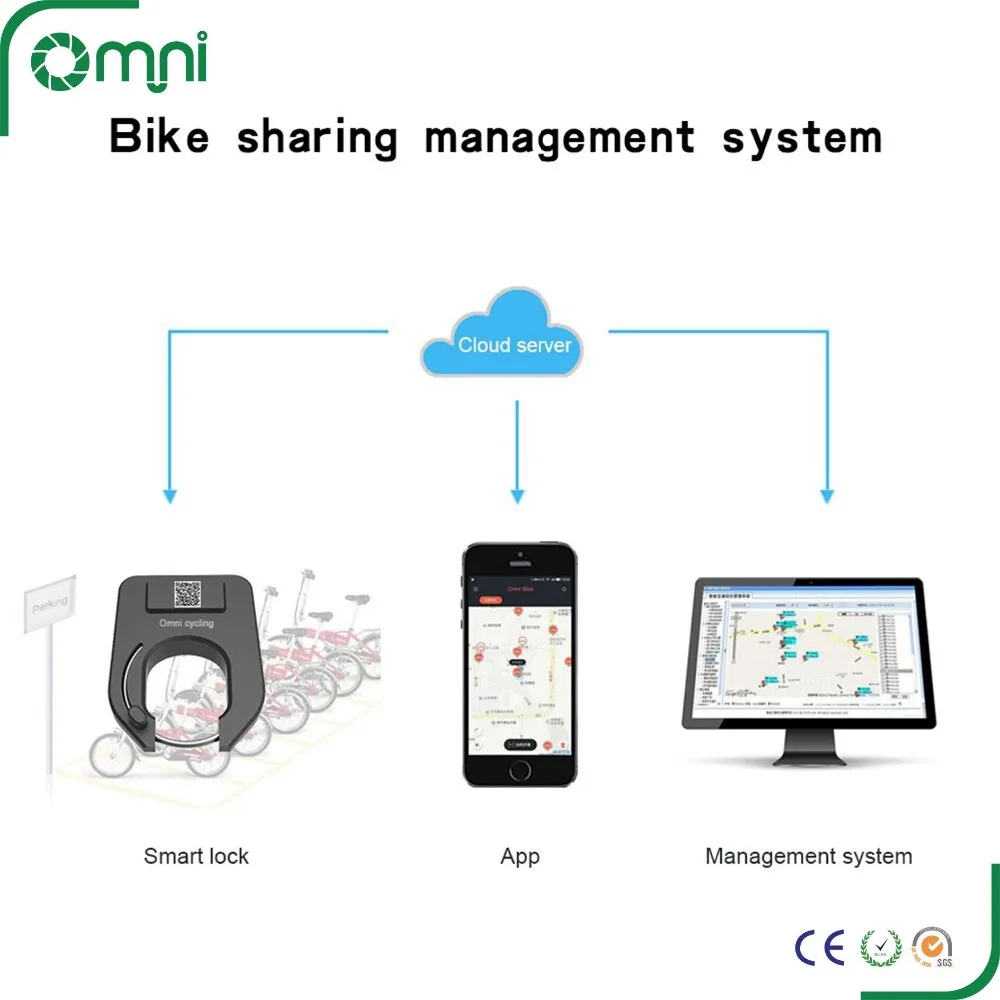 Omni QR code smart lock waterproof city bike lock with GPS tracking vibration alarm city share bicycle lock