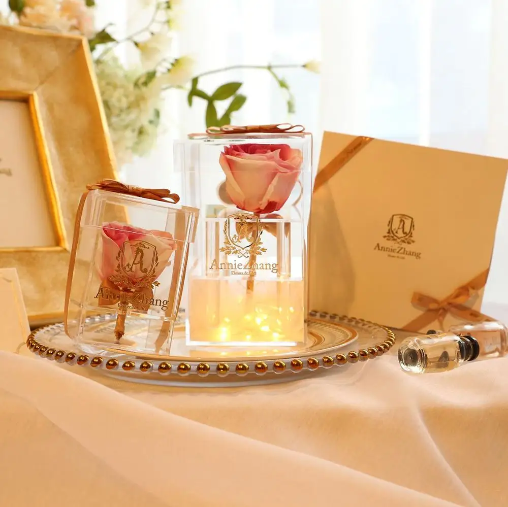 Подарок ко Дню Святого Валентина, прозрачные акриловые консервированные коробки для цветов, оптовые продажи, консервированные Замороженные цветы