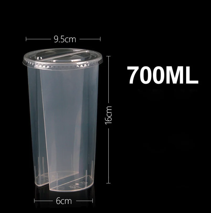 Personalise Large PP 600ml 700ml Plastic Boba Bubble Tea Split Cup With Straw Lid