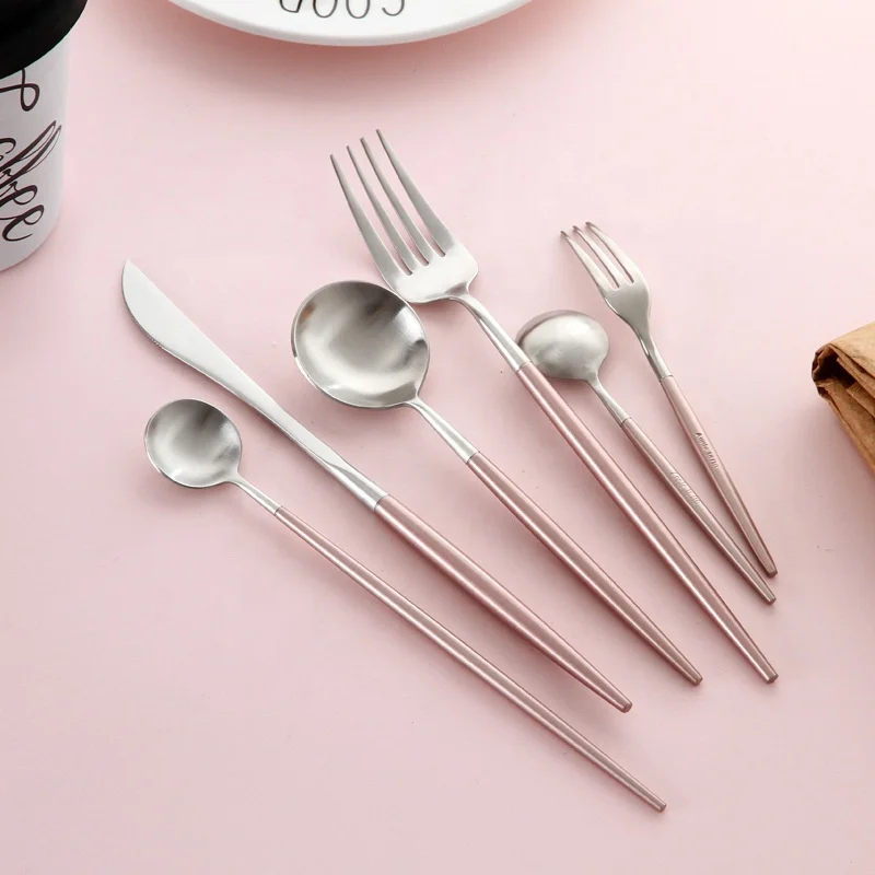 Jinci Pink Handle  Golden Flatware Sets Wedding Flatware Knife Fork Spoon
