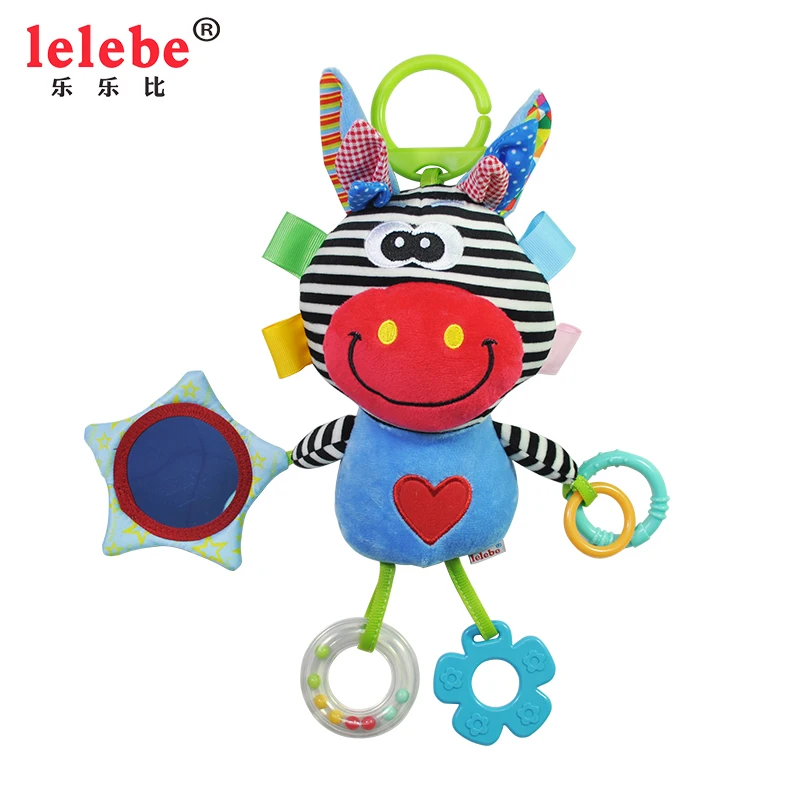 
2020 new arrival multifunction ring soft plush doll bell rattle zebra baby teether toy with kid toy 