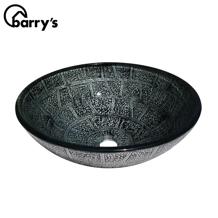 Modern bowl shape bathroom vessel tempered black glass sink art wash hand basin