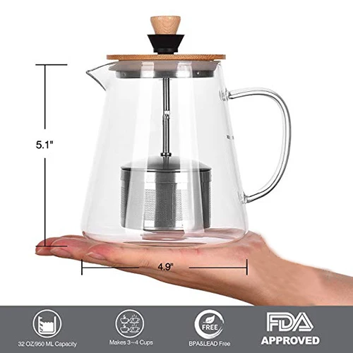 Handmade Wholesale Glass Teapot With Stainless Steel Infuser And Lid Glass Teapot Borosilicate