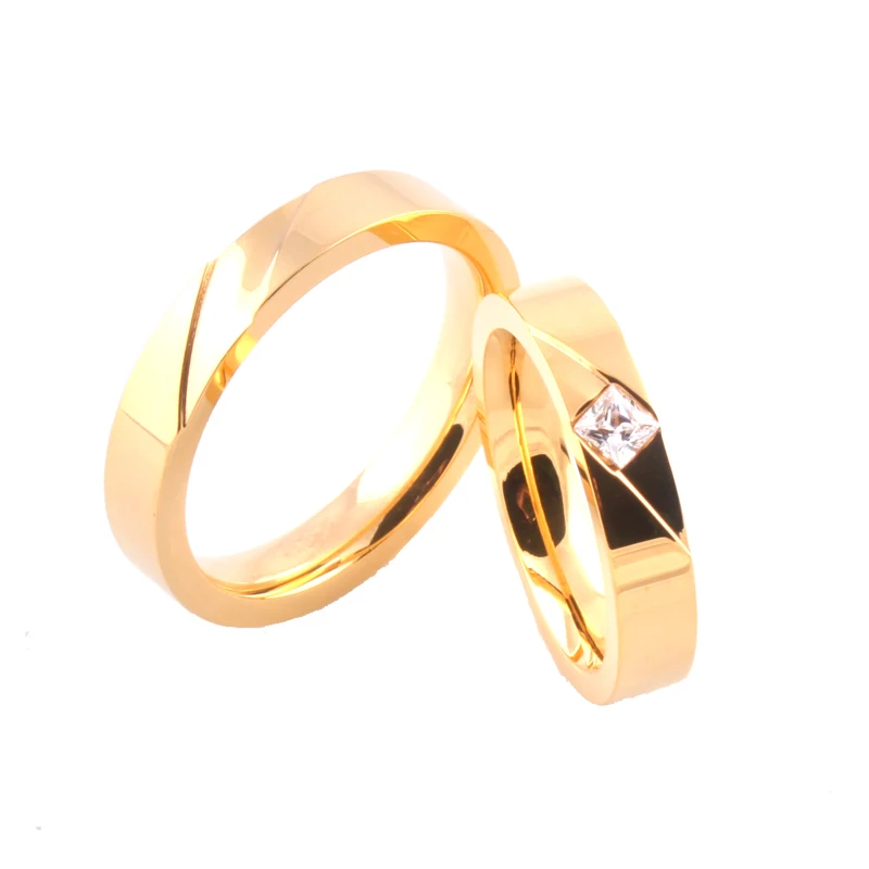 4MM Lovers Wedding Ring With Square Zircon IP Gold Plated