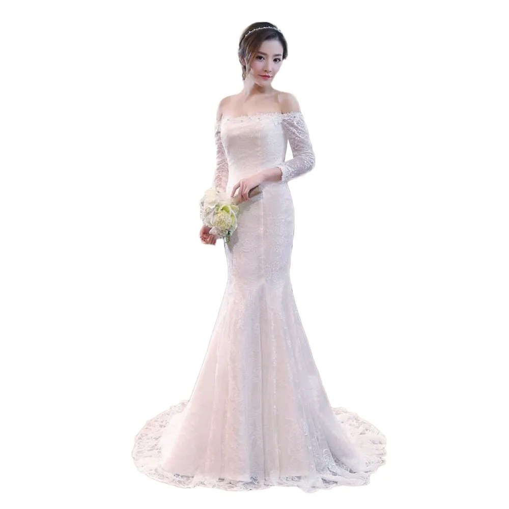 Wholesale boutique sexy Slimming Fish Tail long sleeve Mermaid Bridal Gown wedding dress 2019