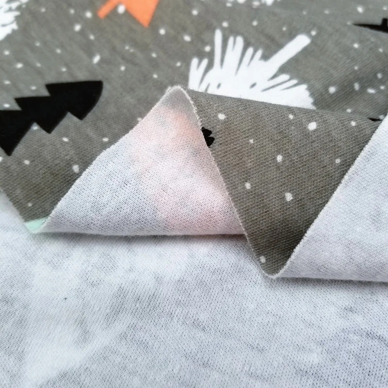190gsm knitted printed cotton baby fabric Gray kids clothes material Brushed double-knit newborn fabric