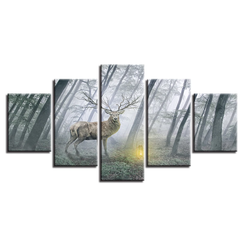 
Custom canvas prints 5 panel wall art painting for deer picture painting canvas wall art 