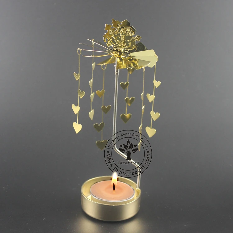 Gold plated metal etching rotating spinning tea light candle holder MCH-027