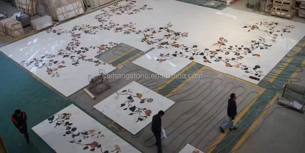 
waterjet marble flowers tile design floor 
