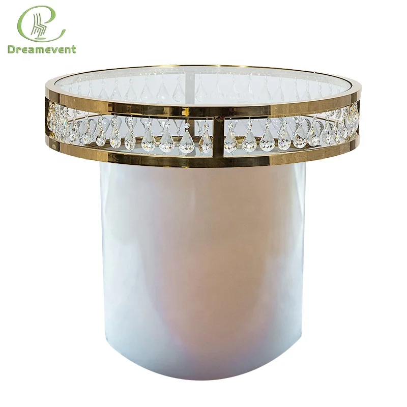 
Beautiful stainless steel gold decorate acrylic crystal wedding cake table 