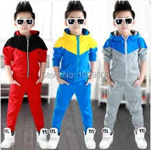2014 new arrive baby boys clothes set hoodied clothes suit 3 colors boys sports suit Retail and free shipping