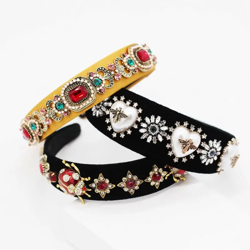 2019New Arrival Baroque Headband Gold Plated Blue Big Eyes Crystal Hairband and Earrings Jewelry Set For Gift