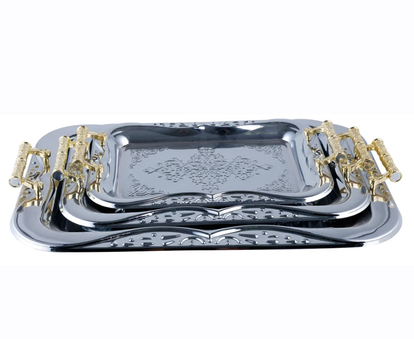 Stainless Steel Square Arab Serving Tray With Handle