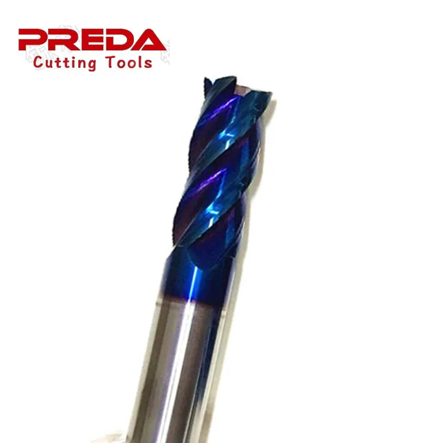 Best selling CNC 4 Flutes HRC65/70 Blue NANO Coated Solid Carbide Square End Mill ferramentas flat end mill