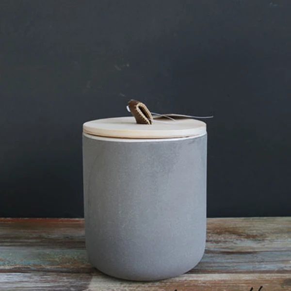 Grey Ceramic candle jars with Leather lid