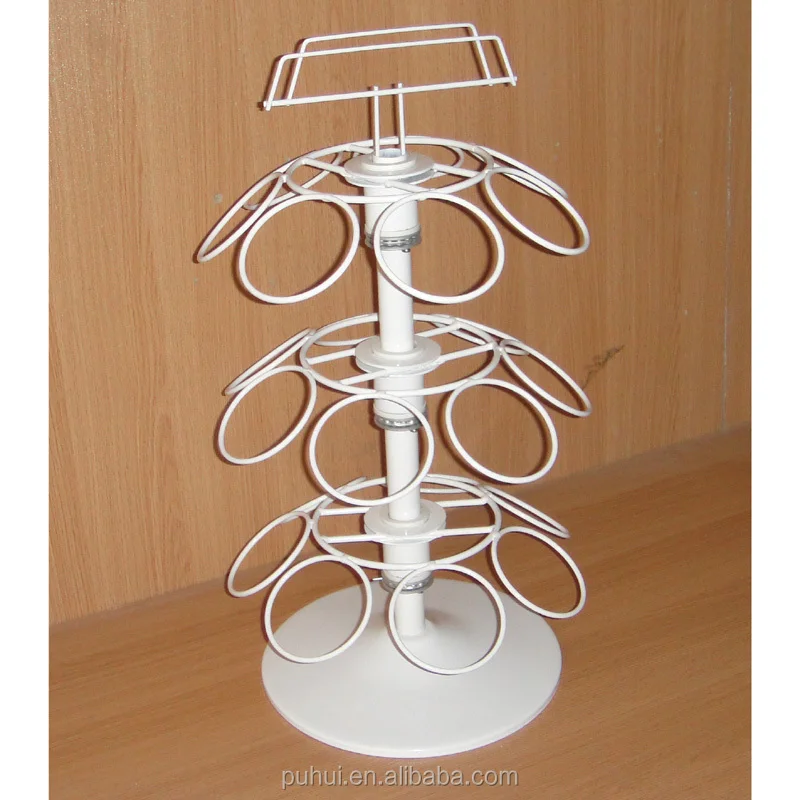 Products Exposition Retail Shop 4 Sides Metal Floor Revolving Display Fixture with Hooks Hanger