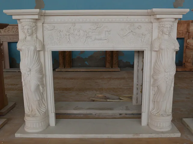 decorative classic limestone fireplace mantel