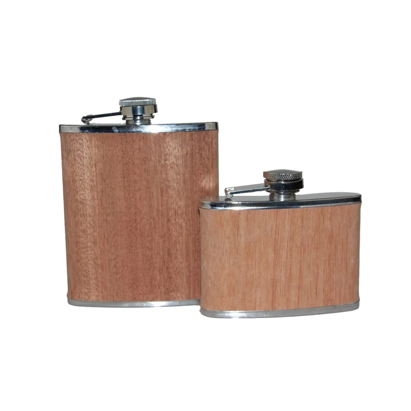 8oz natural bamboo body high quality 18/8 stainless steel portable whiskey hip flask for man