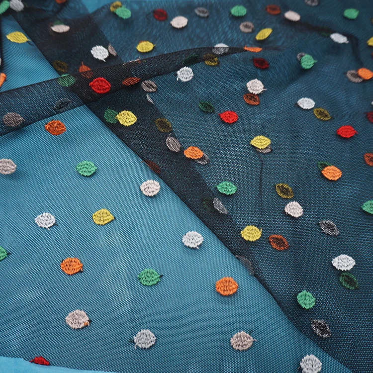 
Cute leaf shape embroidery wave embroidery mesh fabric for kids dress 