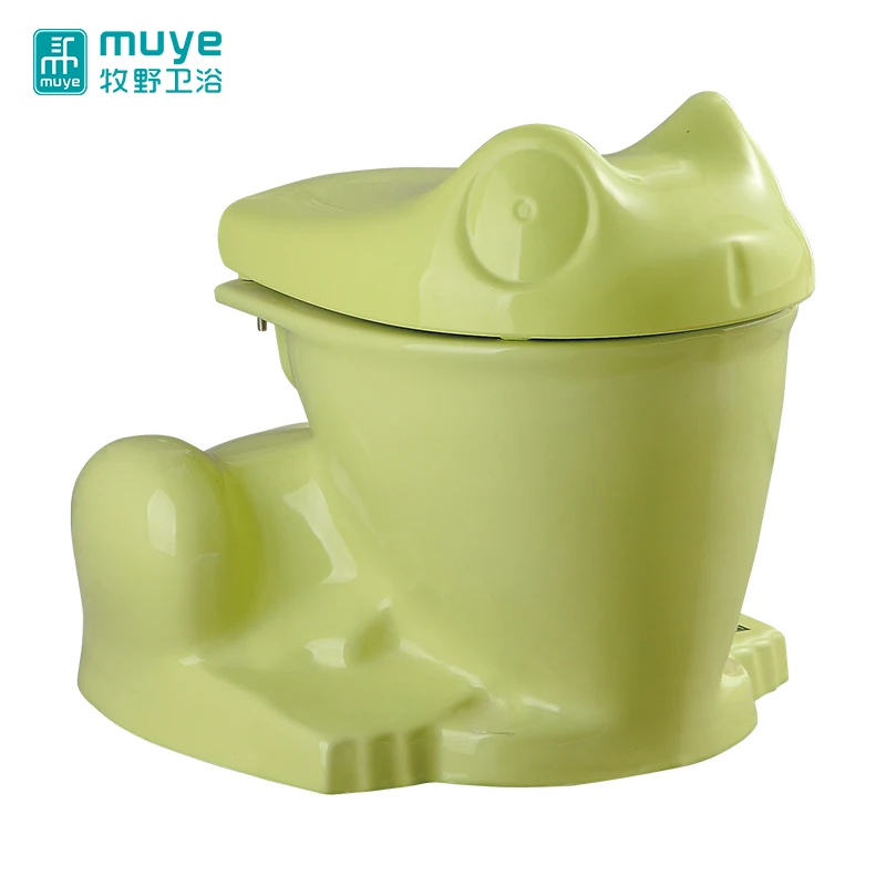 Washdown Two Piece Ceramic Water Closet Frog Shape Children Green Color Western Style Wc Toilet