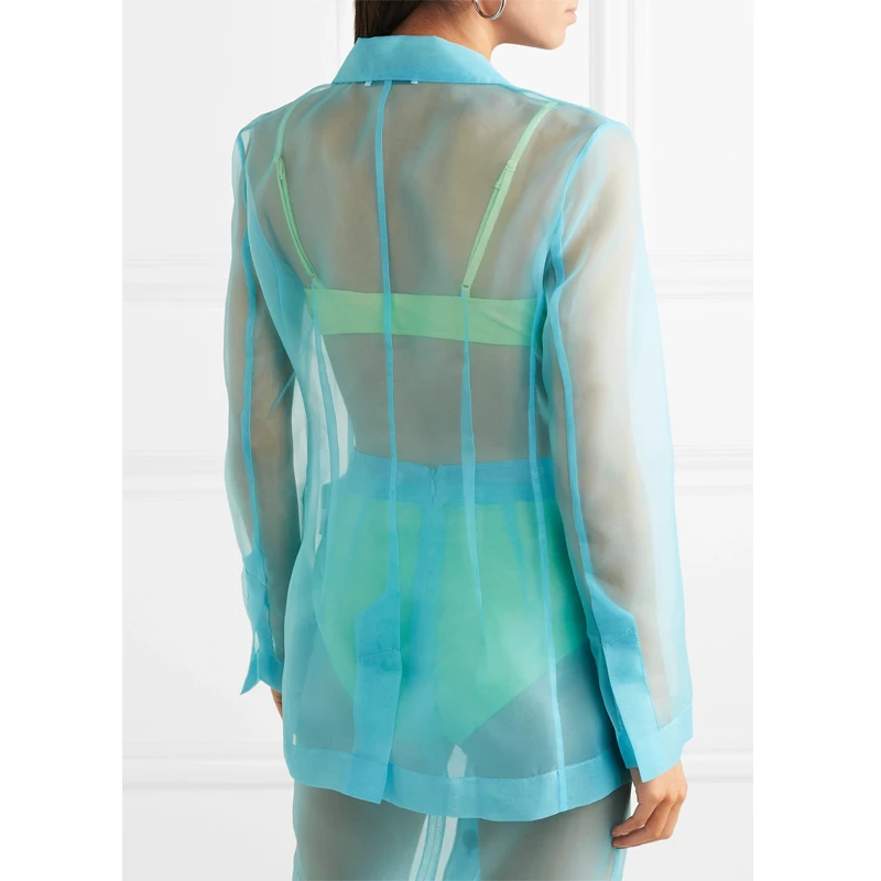 OEM Long Sleeve Transparent Jackets Sheer Organza Blazer Women