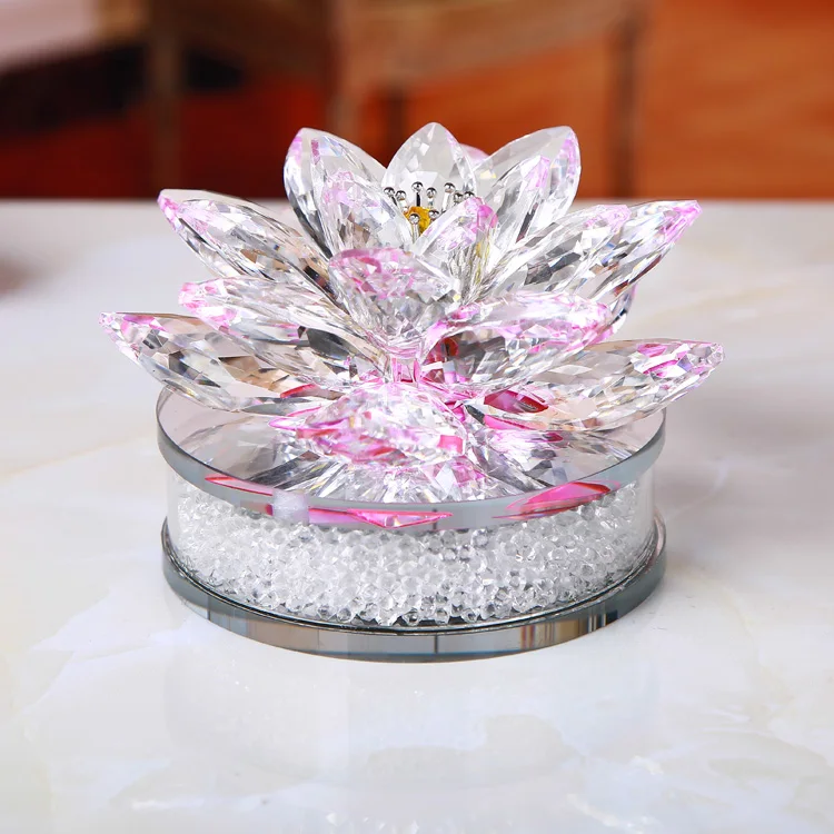 Buy Now Save 10% Wholesale Large Glass Crystal Lotus Flower Pink for Decoration