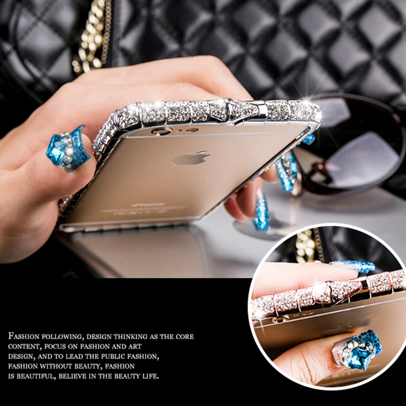 For iPhone X XR XS Max Case Luxury Bling Diamond Bumper For iPhone 8 7 6 6S Plus Case Glitter Rhinestone Snake Inlay Metal Frame