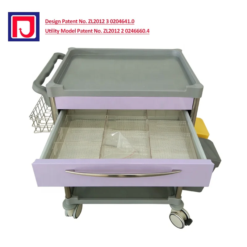 Clinic abs medicine trolley medical hospital treatment cart with drawer
