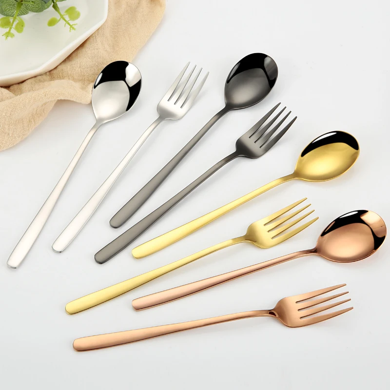 
Titanium-Plated Metal Fork Spoon Korean type Stainless Steel cutlery 