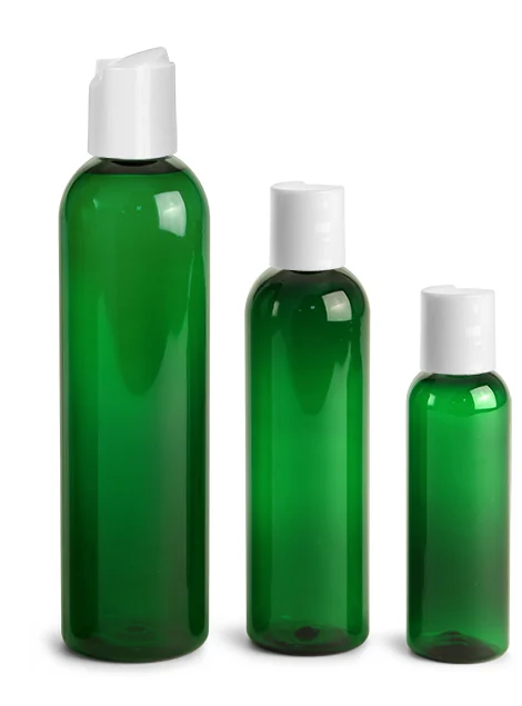 Plastic Bottles, Green PET Cosmo Rounds with Smooth Black Disc Top Caps,250ml plastic lotion bottle