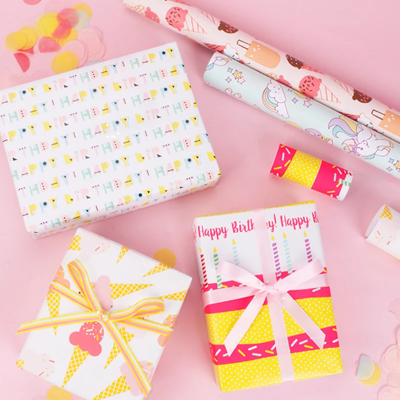 
Новый продукт, рулон бумаги для упаковки подарков с различными фруктовыми узорами 