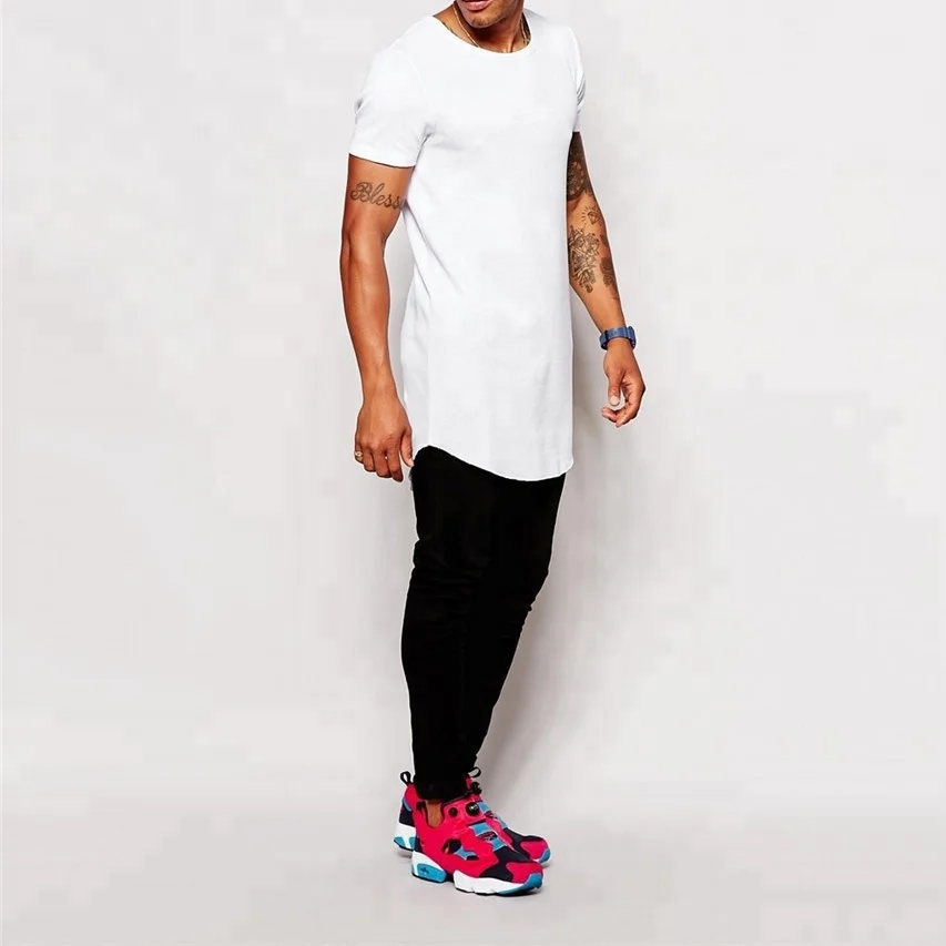 White cotton long length t-shirts wholesale