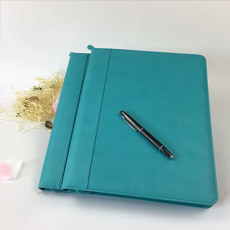 Custom a4 leather file folder with cardboard hard cover full zipperb fireproof a3 a2 portfolio