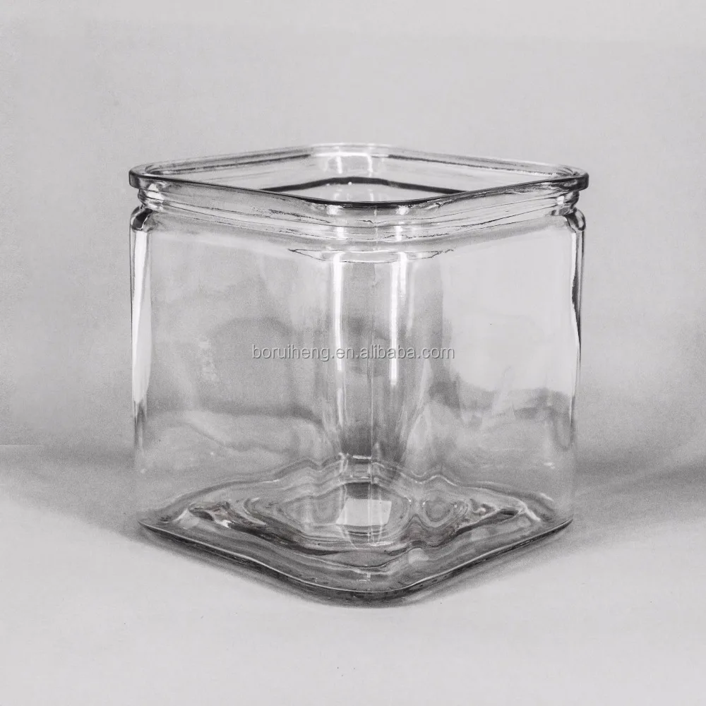 big Square glass jar with metal handle