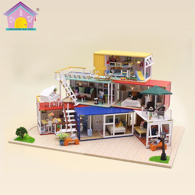 Hot Sale 3-storey Container Villa Doll House 2019 For Boys Castle Toy House With Full Furniture Set
