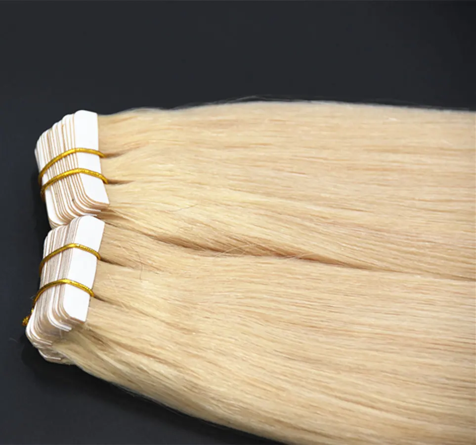 Russian blonde remy double drawn cheap invisible tape in hair extensions