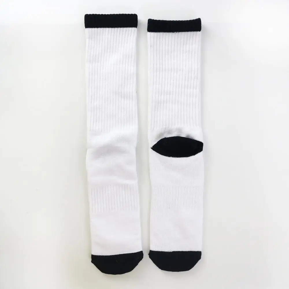 AJ19137 Custom High Quality Terry Blank White Knee High Print Polyester Sublimation Socks With black Sole Bottom